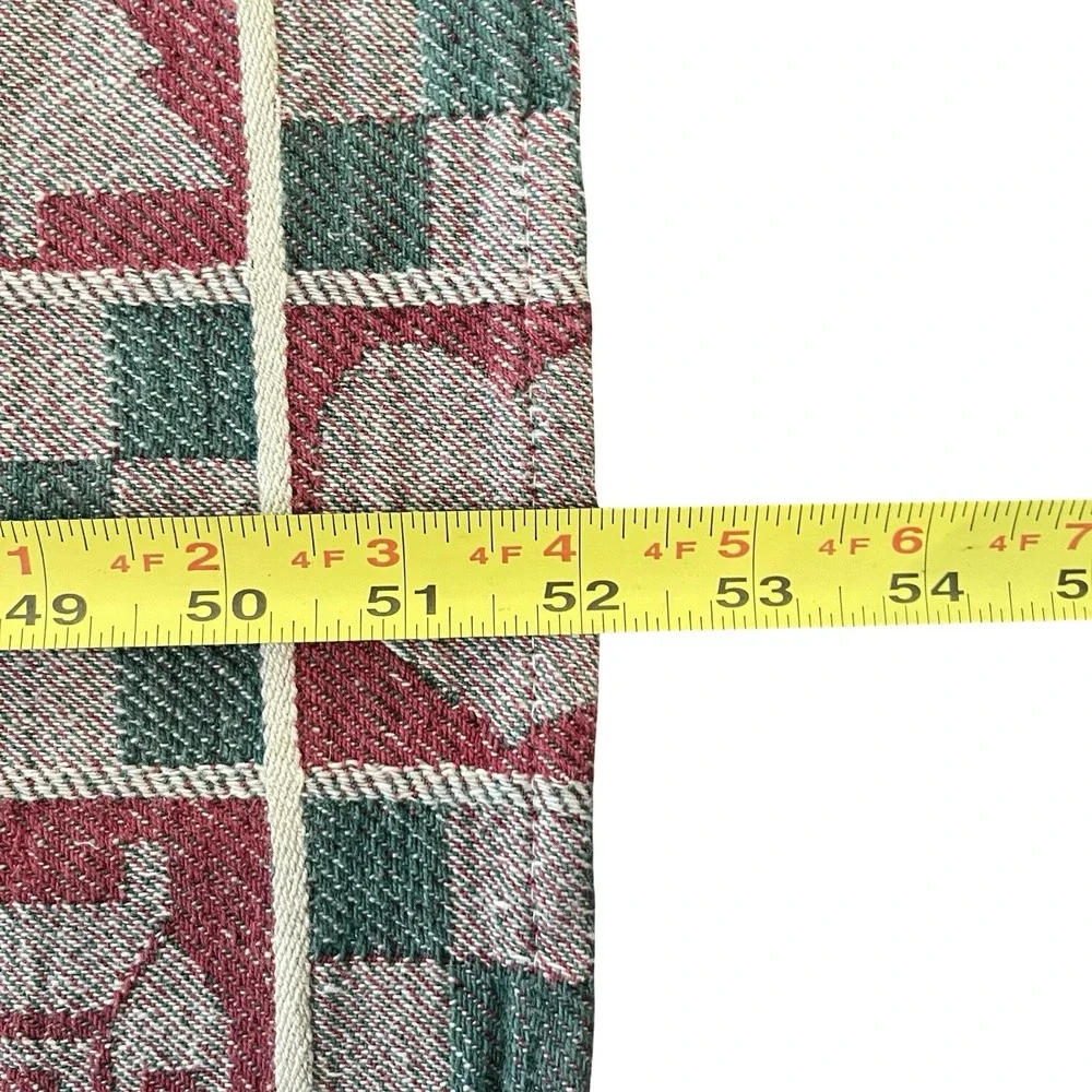 Vintage X-Mas Tablecloth 52x86 Woven Cabin Cottage Hearts Trees Holiday Rustic
